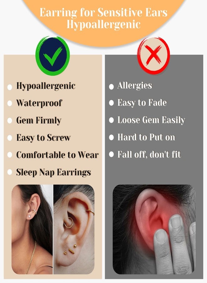 Staligue 8-Pair Hypoallergenic Stainless Steel Earrings Set - Flat Back Studs for Cartilage Piercing & Sensitive Skin, Women’s Jewelry Collection (Silvery) - Image 3